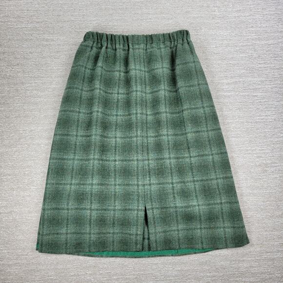 Vintage Handmade Wool Skirt Suit Green Plaid 2 Piece Set Elastic Waist Pockets - Picture 8 of 15